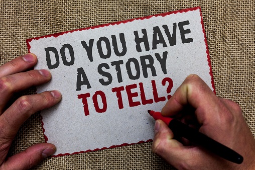 note card about storytelling in content marketing