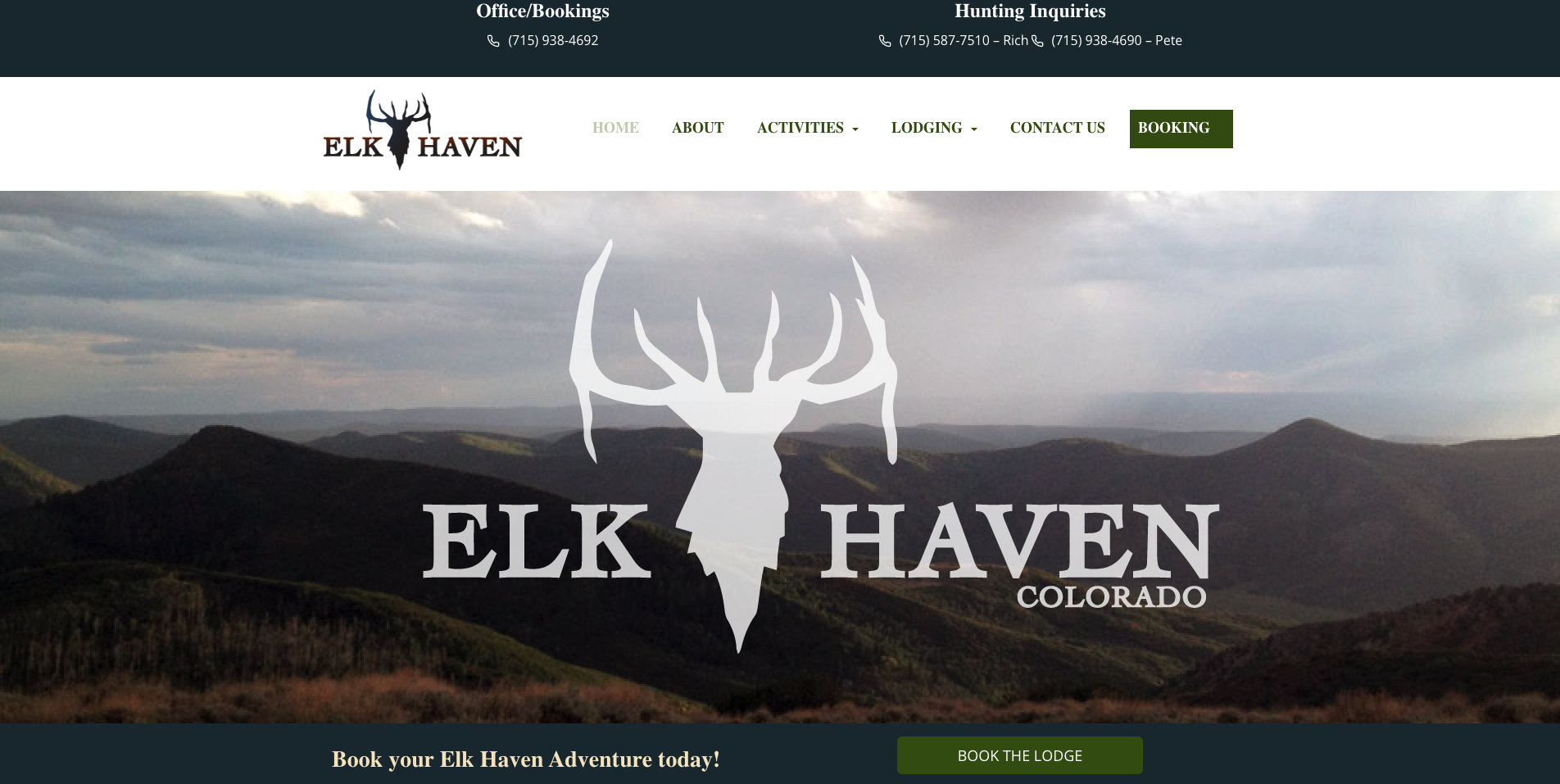 Elk Haven Colorado website front page preview