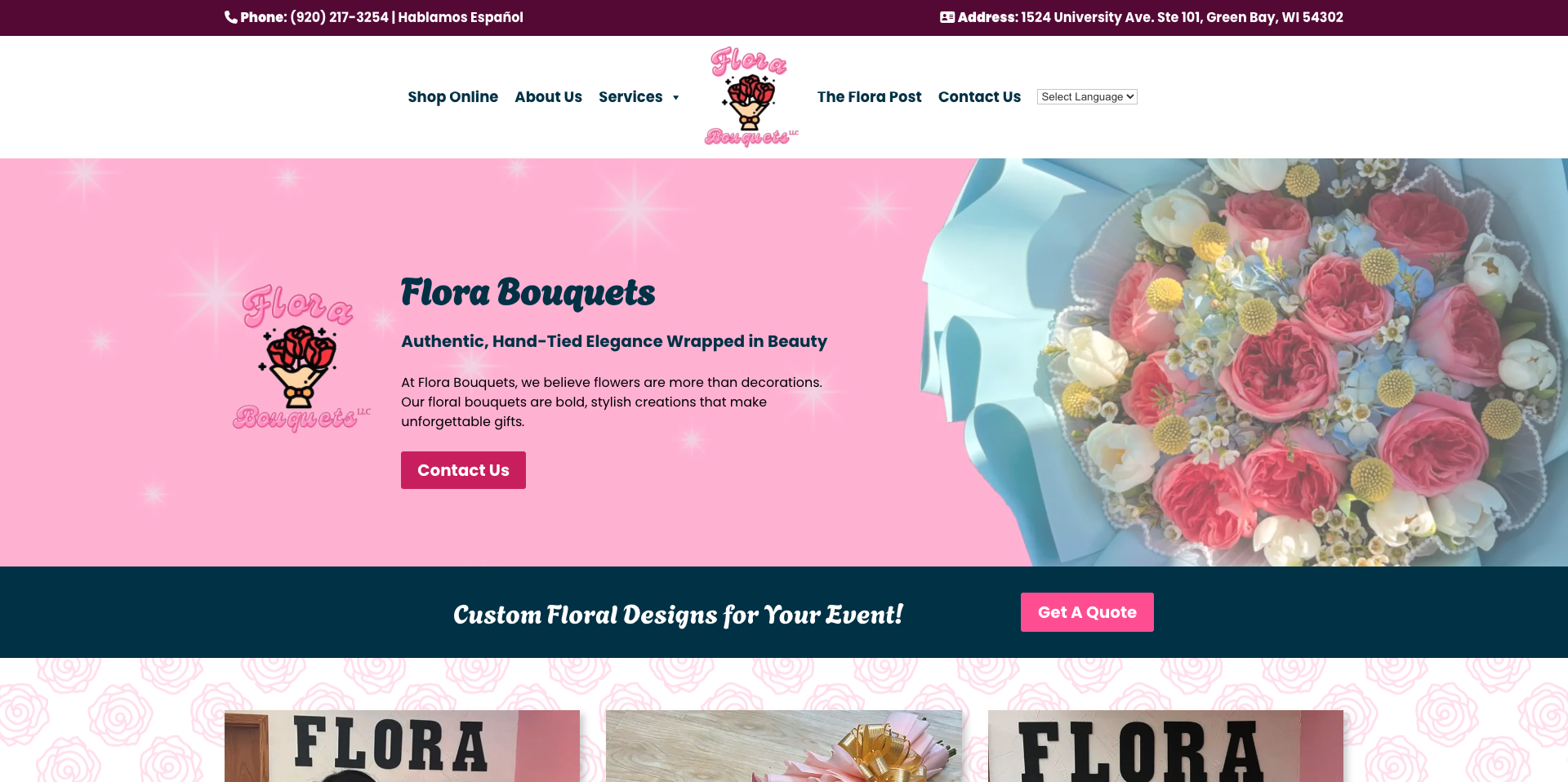 Flora Bouquets website front page preview