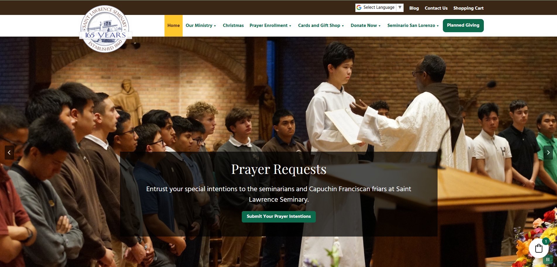 St. Lawrence Seminary home page developed by Packerland Websites