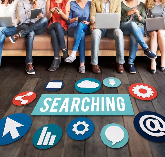 people using devises for searching online. 