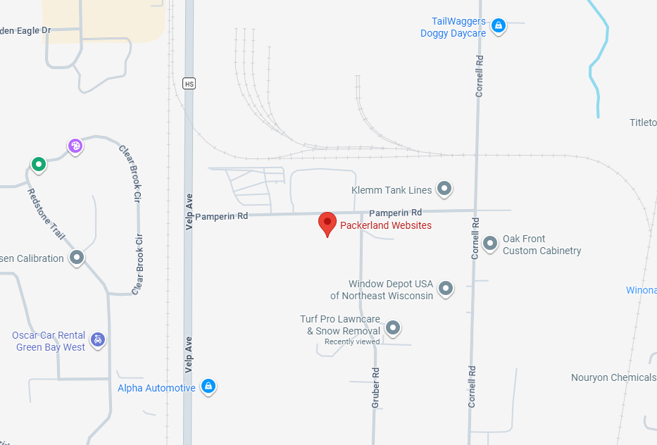 Map with a pin on Packerland Websites to demonstrate Local Presence, an SEO strategy